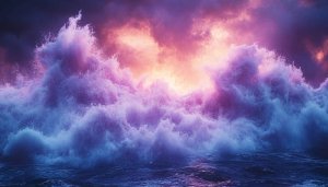 Dramatic Ocean Waves Pink Sunset Sky 4K Desktop Wallpaper