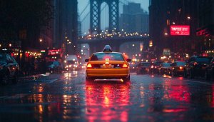 New York City Taxi Rainy Night 4K Desktop Mobile Wallpaper