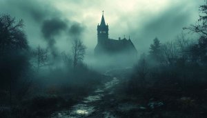 Spooky Church Foggy Landscape Wallpaper - Gothic Mobile Backgrounds