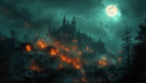 Spooky Castle Full Moon 4K Desktop Background Free Wallpaper
