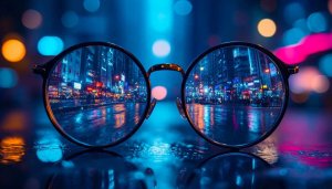 Cyberpunk City in Glasses 4K Desktop Wallpaper Night Cityscape