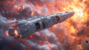 Spaceship Amidst Fiery Clouds 4K Desktop Mobile Wallpaper Free