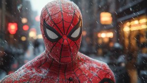 Snowy Spiderman mobile wallpaper. 4K superhero background for phone.