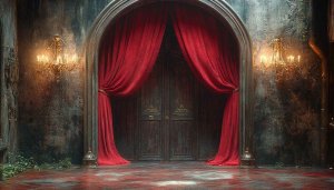 Vintage Theater Stage with Red Curtains 4K Desktop Wallpaper