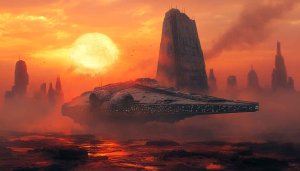 Star Wars Spaceship on Arrakis Planet 4K Desktop Wallpaper