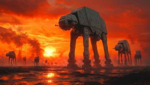 Fiery Star Wars AT-AT Walker 4K Desktop Wallpaper Background