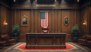Courtroom Interior Design Wallpaper, American Flag Background, Law Office Decor