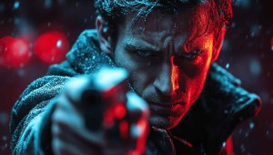 Intense Man with Gun 4K Wallpaper for Desktop Background