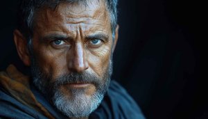 Intense Man Portrait 4K Wallpaper - Older Bearded Man Close-up