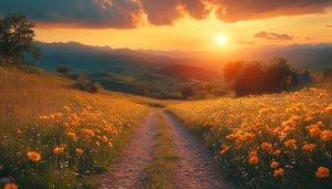 Golden Sunset Meadow Mobile Wallpaper, Free Desktop Backgrounds 4K