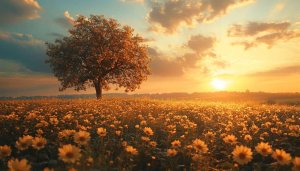 Golden Flower Field Sunset Free Wallpaper 4K Desktop Backgrounds