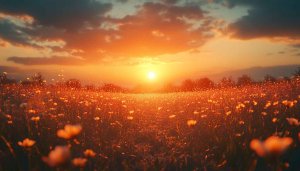 Orange Sunset Flower Field Wallpaper Free Mobile Desktop Background