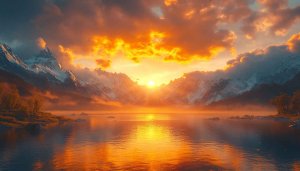 Golden Sunset Mountain Lake 4K Wallpaper for Desktop Background