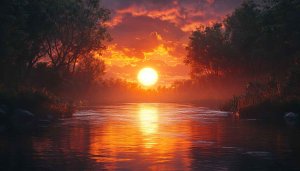 Fiery Sunset River 4K Desktop Background Landscape Mobile Wallpaper