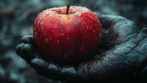 Red Apple in Hand Mobile Background, Wet Apple Wallpaper