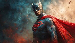Hybrid Superhero 4K Wallpaper - Batman Superman Mashup Desktop Background