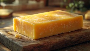 Block Cheddar Cheese on Wooden Board Desktop Background Wallpaper