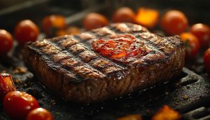Juicy Grilled Steak with Cherry Tomatoes Free HD Mobile Wallpaper