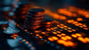 Stock Market Coins Mobile Wallpaper, Financial Data, 4K Background