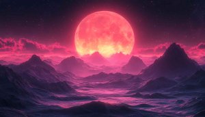 Pink Moon Rising Above Mountains 4K Desktop Background Wallpaper