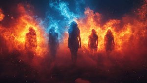 Spiritual Figures Fire and Ice Mobile Wallpaper 4K Background