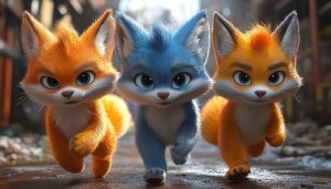 Cute Cartoon Fox Trio Animated Character Mobile Background Wallpaper