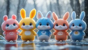 Cute Colorful Rabbits 4K Wallpaper for Desktop and Mobile
