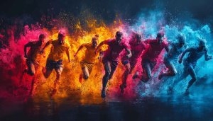 Colorful Running Team 4K Background, Mobile Wallpaper, Abstract Sport Design