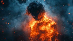 Burning Man Mobile Wallpaper, Fiery Portrait 4K Desktop Background