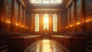Grand Courtroom Interior Architecture 4K Desktop Wallpaper Legal Theme
