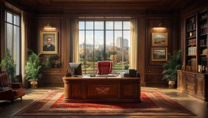 Presidential Office Wallpaper, Classic Wood Paneling, Executive Office Background, 4K