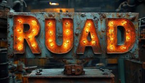 Rusty Industrial Signboard Wallpaper - Vintage Light Bulb Letters Background