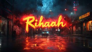 Raining Night City Street Glowing Neon Sign Mobile Wallpaper