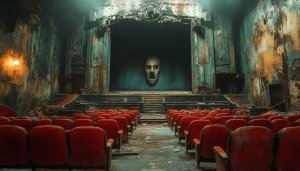 Creepy Theater Stage Face Mobile Wallpaper or Abandoned Building Background