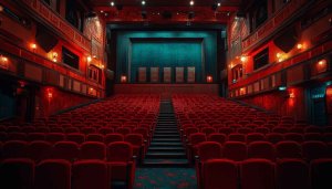 Vintage Movie Theater Interior Wallpaper, Classic Stage Background 4K