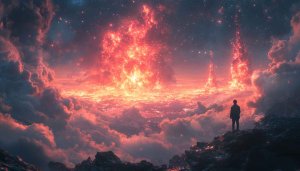 Fiery Explosion Landscape 4K Desktop Wallpaper, Free Cosmic Background
