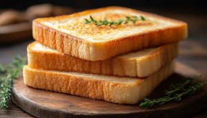 Toasted Bread Slices on Wood Board Still Life Wallpaper
