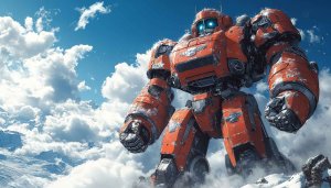 Giant Robot in Snowy Mountains Scenery 4K Desktop Wallpaper