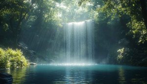 Lush Waterfall Forest Lake Scenery 4K Desktop Mobile Wallpaper