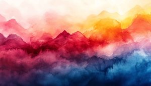 Colorful Watercolor Mountain Scenery Painting Art Background for Desktop Wallpaper