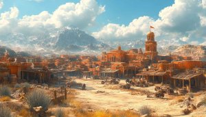 Wild West Desert Town 4K Wallpaper for Desktop and Mobile