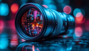 Cyberpunk Camera Lens 4K Desktop Background Tech Wallpaper
