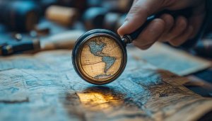 Antique World Map and Magnifying Glass Desktop Background Wallpaper