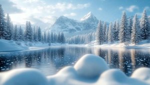 Snowy Winter Landscape Mobile Wallpaper, Mountain Lake 4K Background