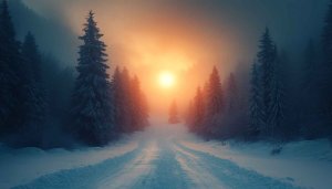 Winter Forest Sunrise Scenery 4K Desktop Background Free Wallpaper