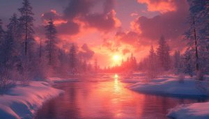 Winter Sunset River 4K Desktop Backgrounds Free Mobile Wallpaper