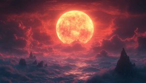 Crimson Full Moon Night Sky Mobile and Desktop Wallpaper 4K