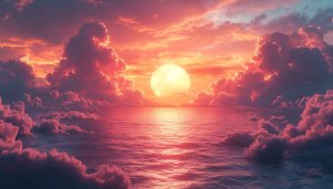 Ocean Sunset Landscape Wallpaper, Pink Cloudscape 4K Desktop Background