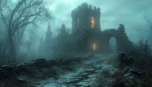 Mystical Dark Castle Ruins 4K Desktop Background Mobile Wallpaper