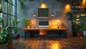 Indoor Plant Workspace Wallpaper 4k, Cozy Desk Setup Background